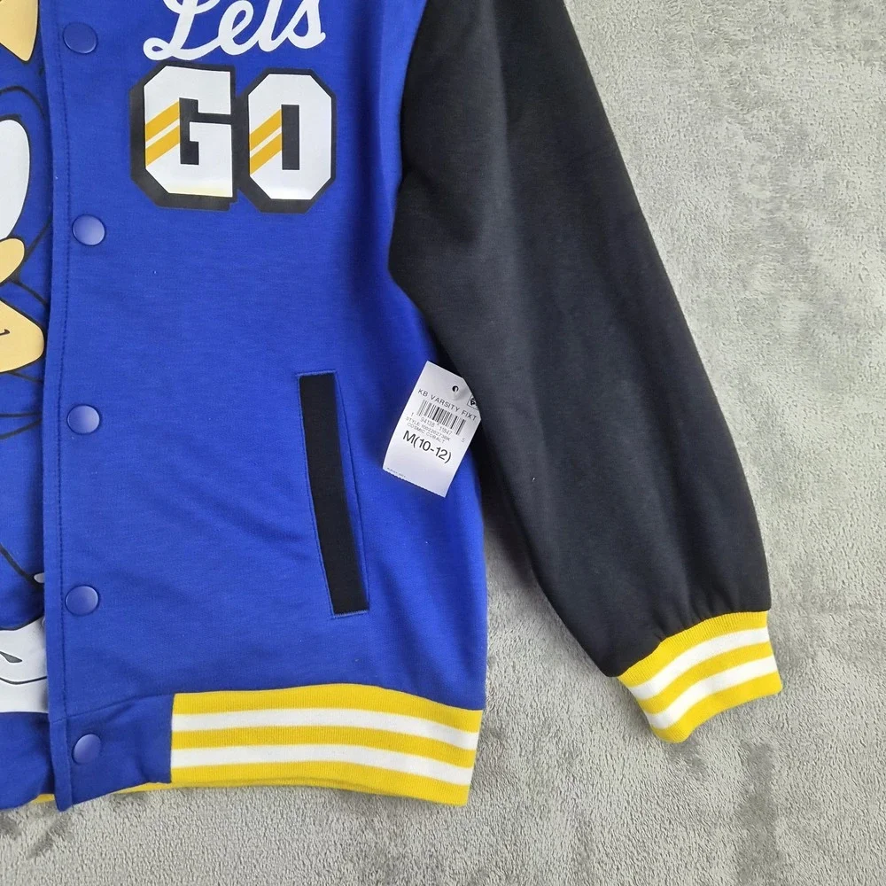 Sonic The Hedgehog Varsity Jacket Kids 10 12 Years Blue Lets Go Snap Front NEW